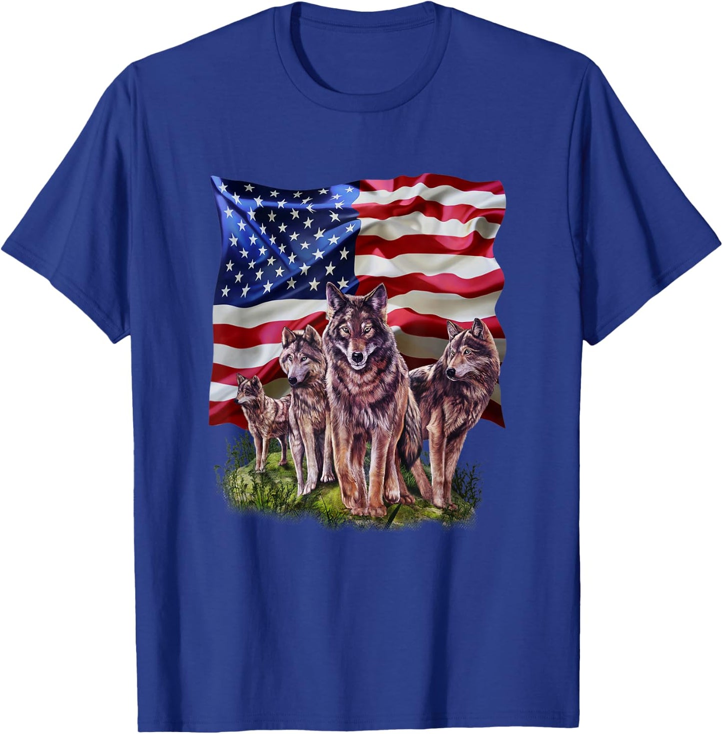Wolf Family with Flag of USA T-Shirt - T-Shirt | Royal
