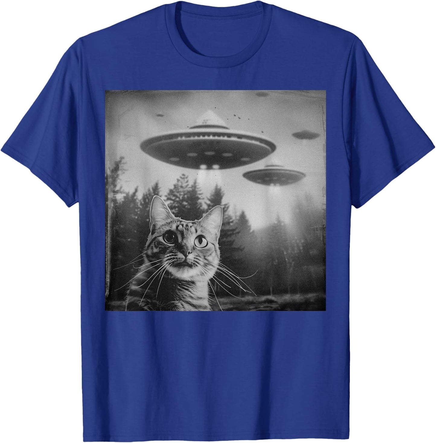 Funny Cat UFO Alien Weirdcore Aesthetic Artwork T-Shirt - T-Shirt | Royal