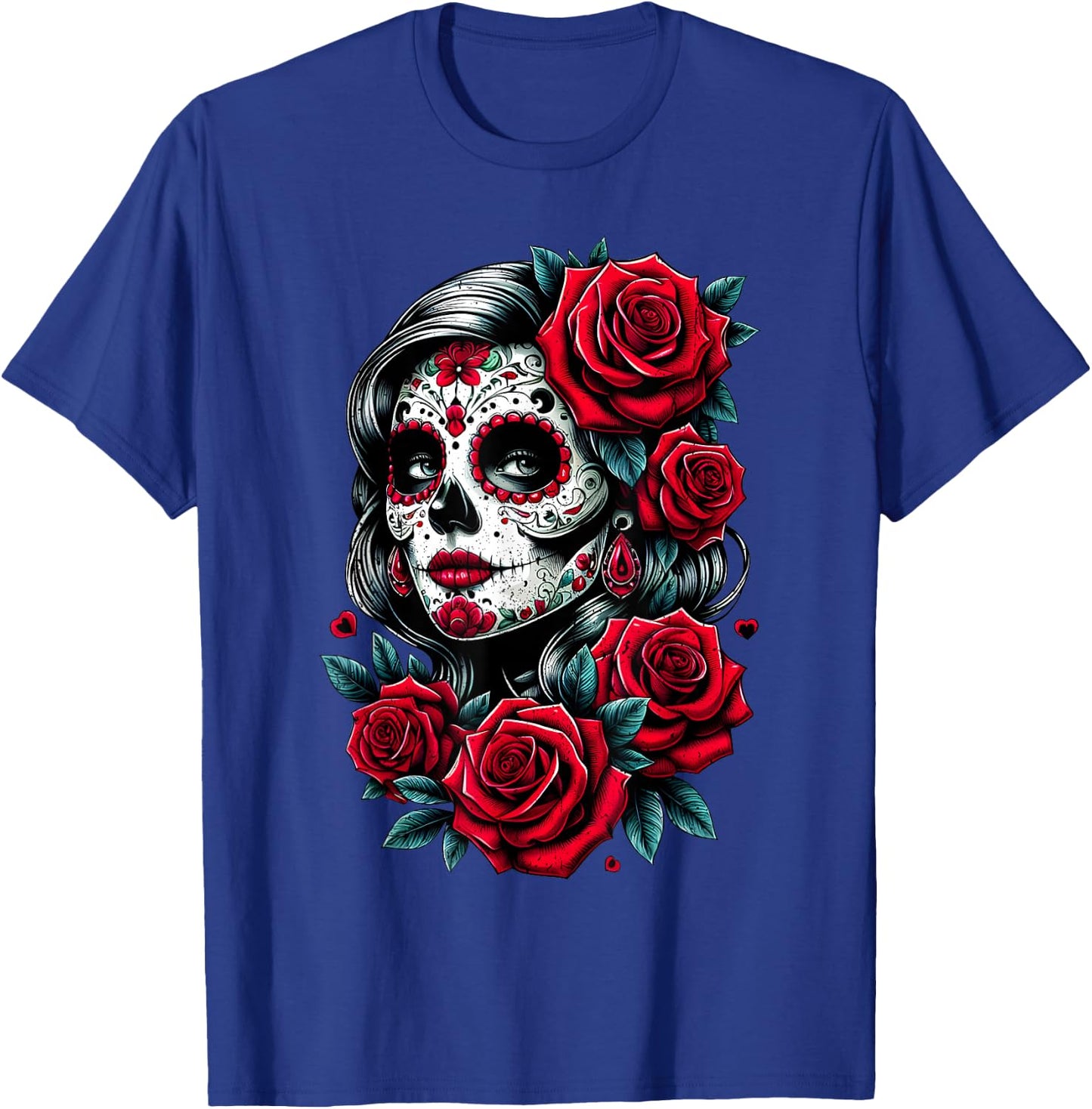 Dia de Muertos Cinco de Mayo Sugar Skull Women Red Roses T-Shirt - T-Shirt | Royal