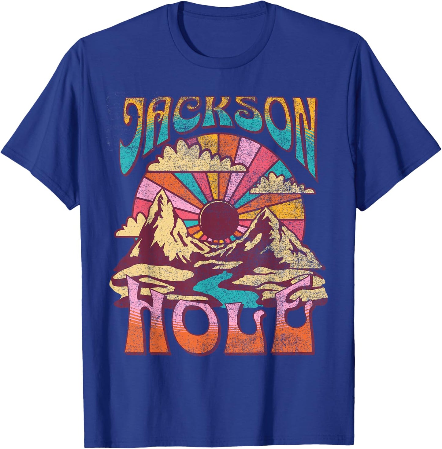 Jackson Hole Wyoming Nature Hiking Mountains Outdoors Retro T-Shirt - T-Shirt | Royal