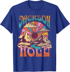 Jackson Hole Wyoming Nature Hiking Mountains Outdoors Retro T-Shirt - T-Shirt | Royal