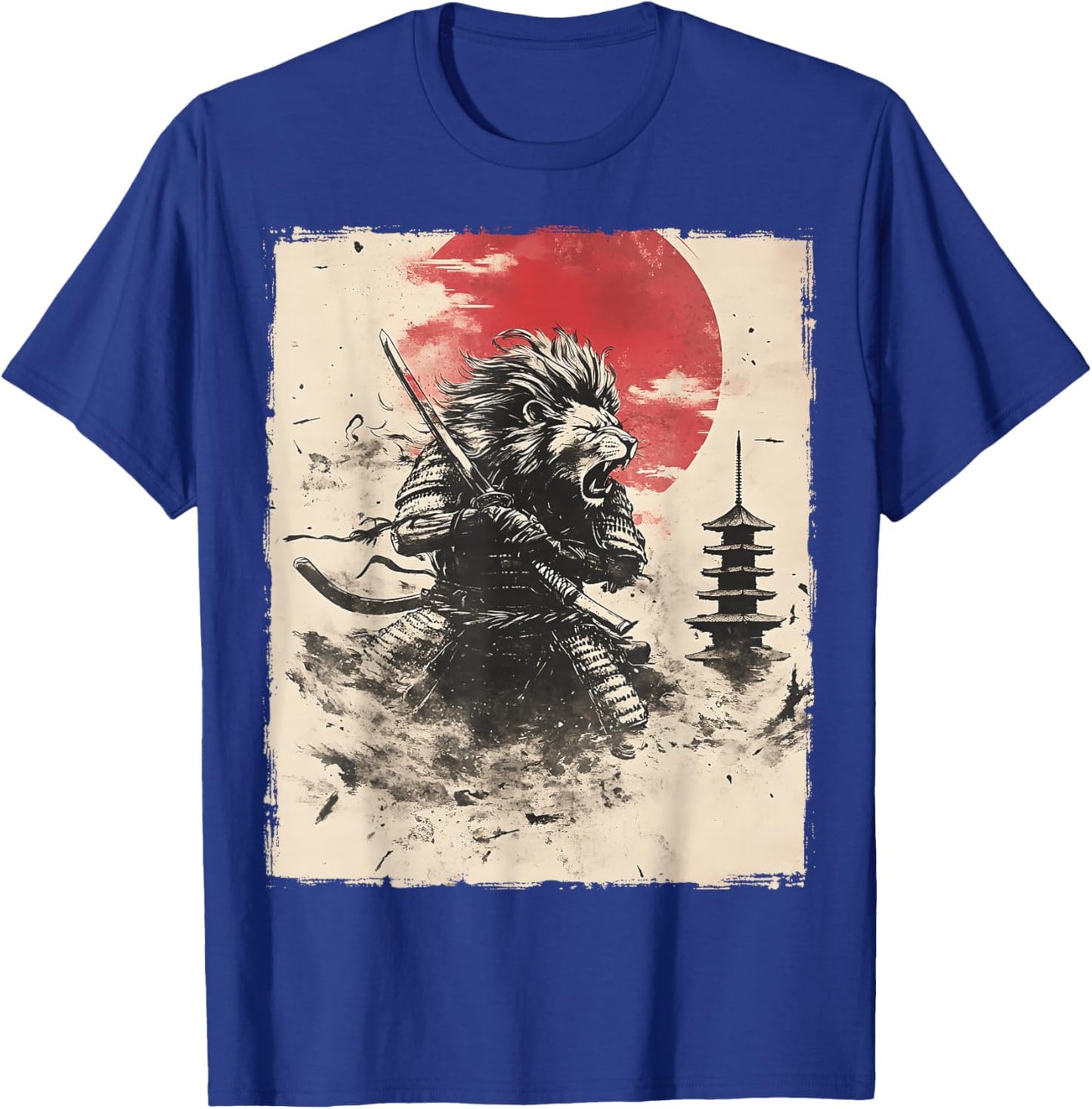 Samurai Lion Japanese Funny Vintage Ukiyo-e Art T-Shirt - T-Shirt | Royal