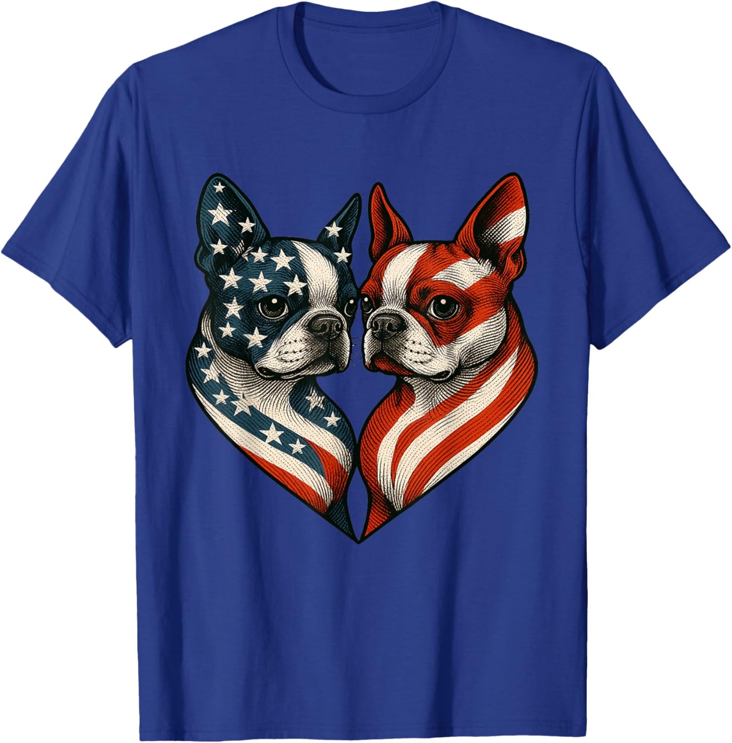 Patriotic Boston Terrier Dog Heart American Flag 4th Of July Men Women T-Shirt - T-Shirt | Royal