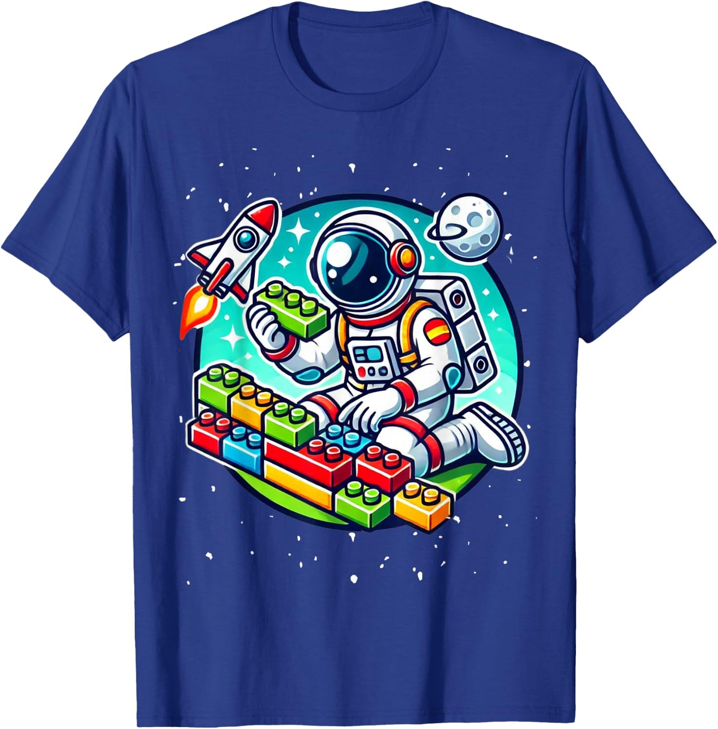 Master Builder Space Astronaut Building Blocks Bricks Boys T-Shirt - T-Shirt | Royal