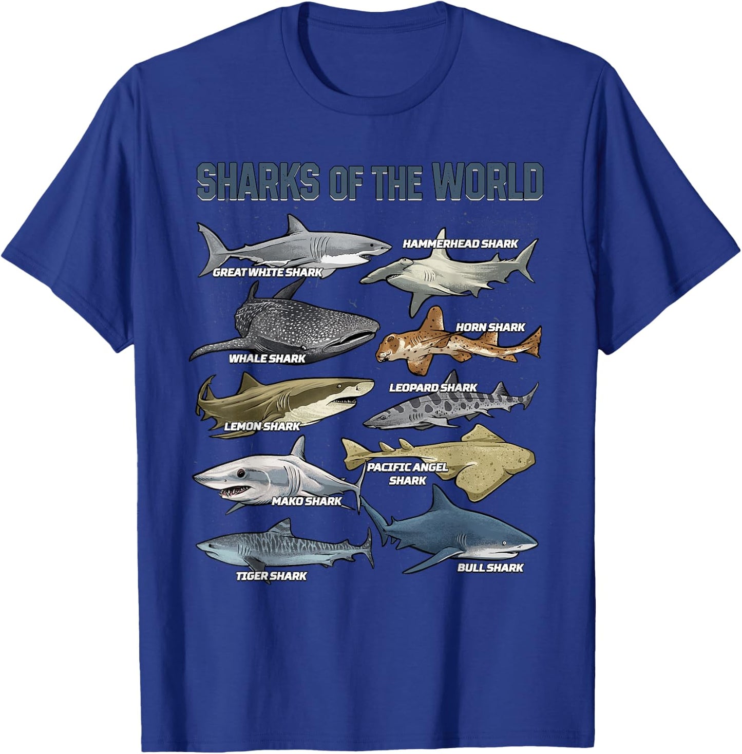 Sharks Animals of the World Marine Biology Fish Shark Lovers T-Shirt - T-Shirt | Royal