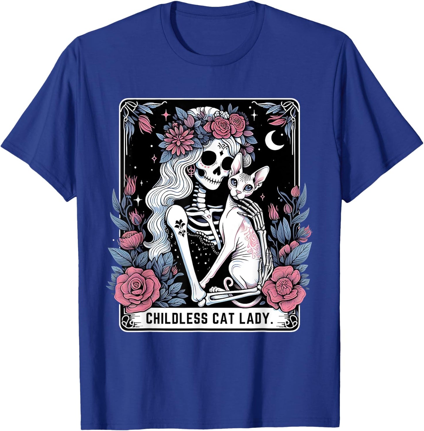 Childless Cat Lady Sphynx Tarot Card Cute Gothic Skeleton T-Shirt - T-Shirt | Royal