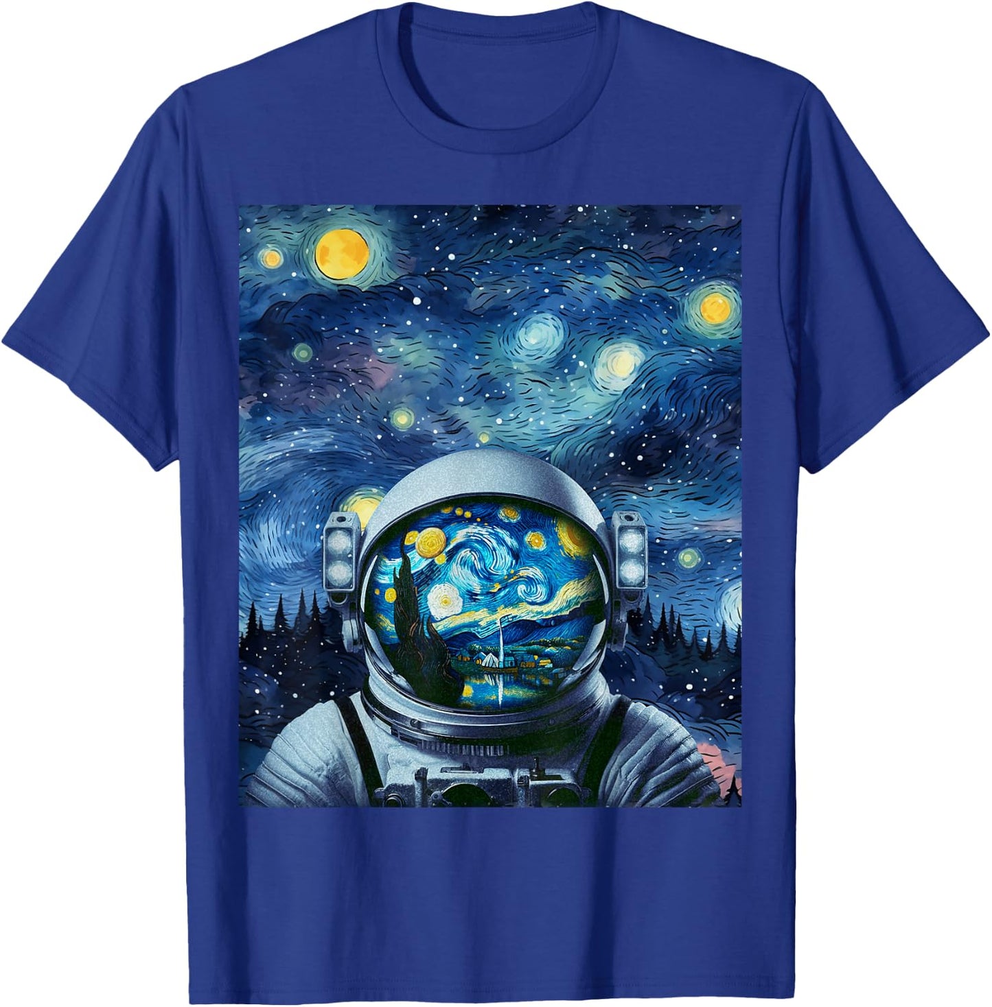 Graphic Van Gogh Starry Night Space Lovers Astronaut Lover T-Shirt - T-Shirt | Royal
