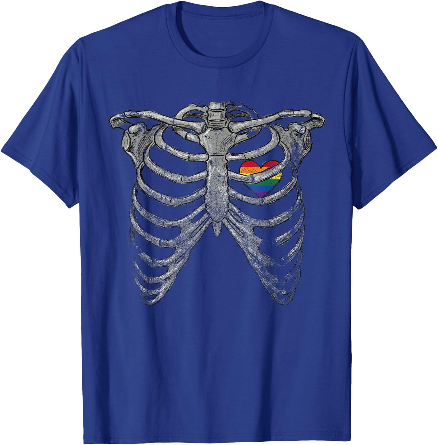 Rainbow Heart Pride Month Rib-Cage Skeleton LGBTQ Gay Les Bi T-Shirt - T-Shirt | Royal