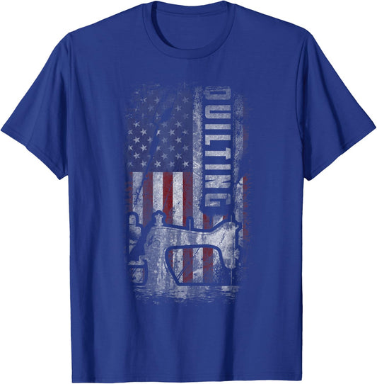 American Quilting Patriot Grunge USA Flag Quilt Gift T-Shirt - T-Shirt | Royal