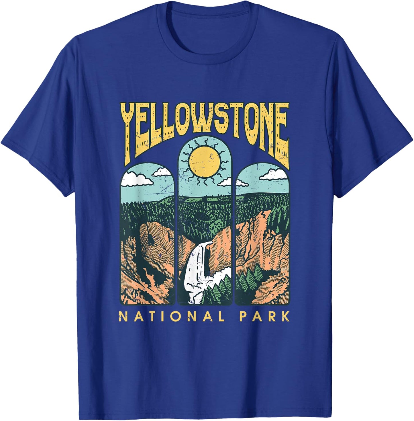 Vintage Yellowstone National Park Hiking Camping Travel T-Shirt - T-Shirt | Royal