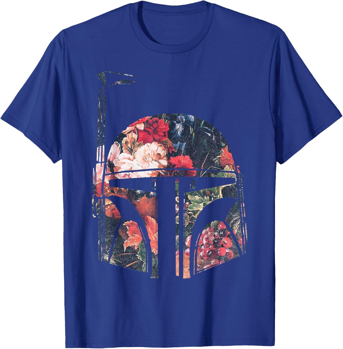 Star Wars Boba Fett Floral Print Helmet Graphic T-Shirt - T-Shirt | Royal