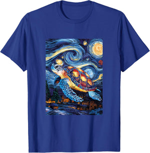 Artistic Sea Turtle Van Gogh Style Starry Night Turtle Art T-Shirt - T-Shirt | Royal