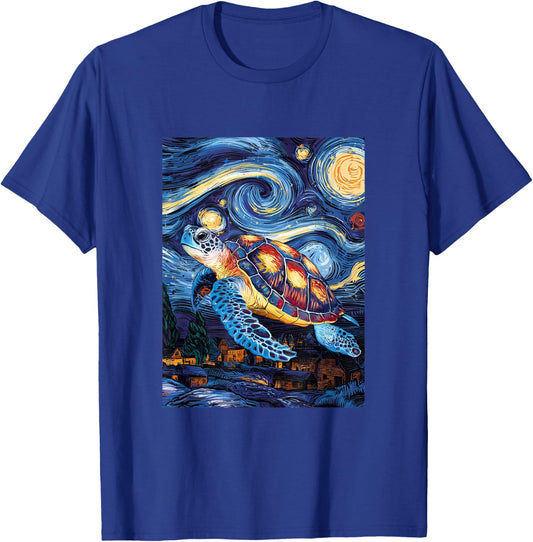 Artistic Sea Turtle Van Gogh Style Starry Night Turtle Art T-Shirt - T-Shirt | Royal