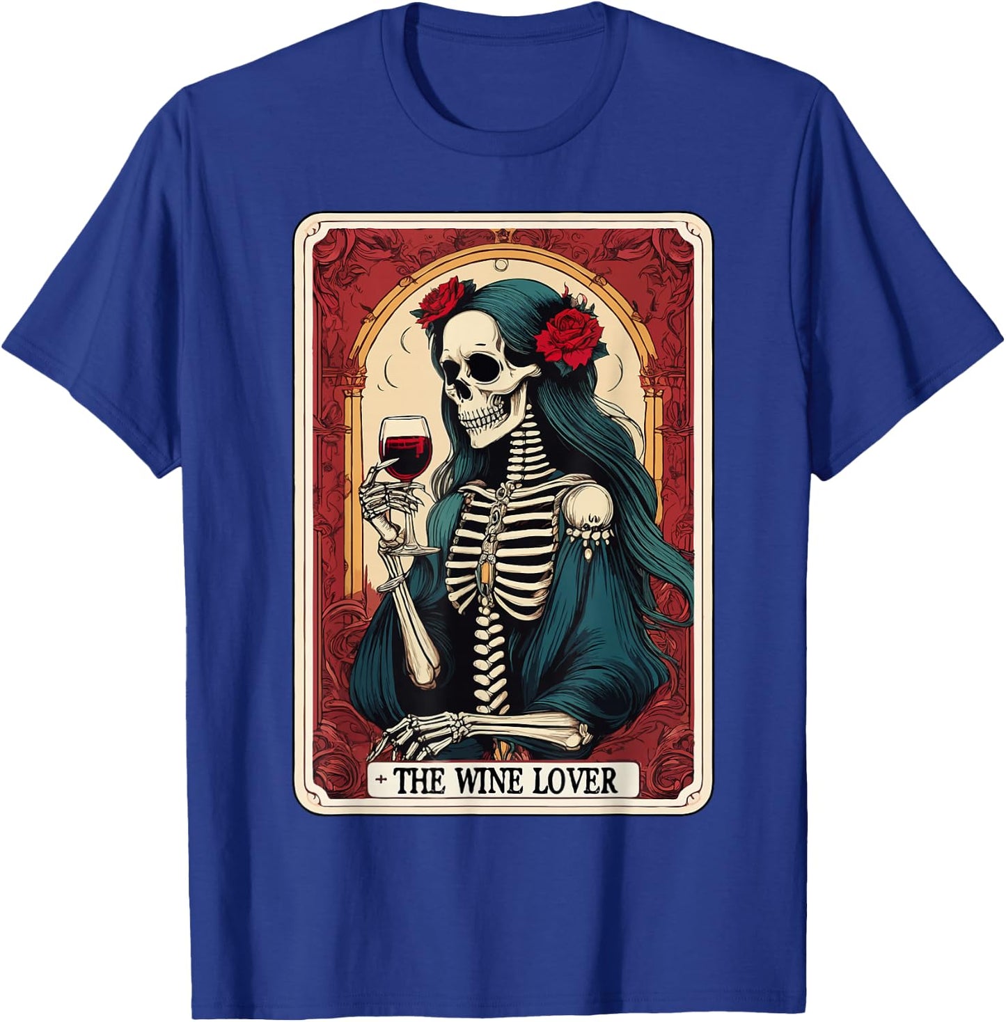 Wine Lover Tarot Card Skeleton Drinking Wine Goth Halloween T-Shirt - T-Shirt | Royal