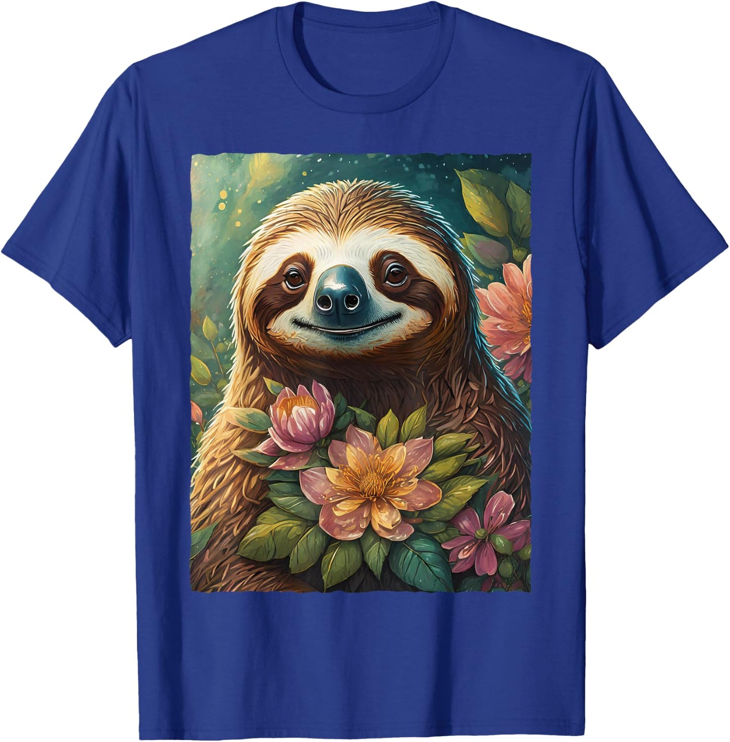 Cute Floral Sloth Watercolor Flowers Nature Animal Lover T-Shirt - T-Shirt | Royal
