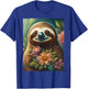 Cute Floral Sloth Watercolor Flowers Nature Animal Lover T-Shirt - T-Shirt | Royal