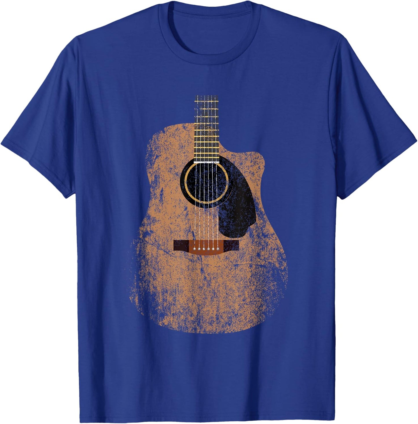 Vintage Guitar Distressed Acoustic Guitar Guitarist Player T-Shirt - T-Shirt | Royal