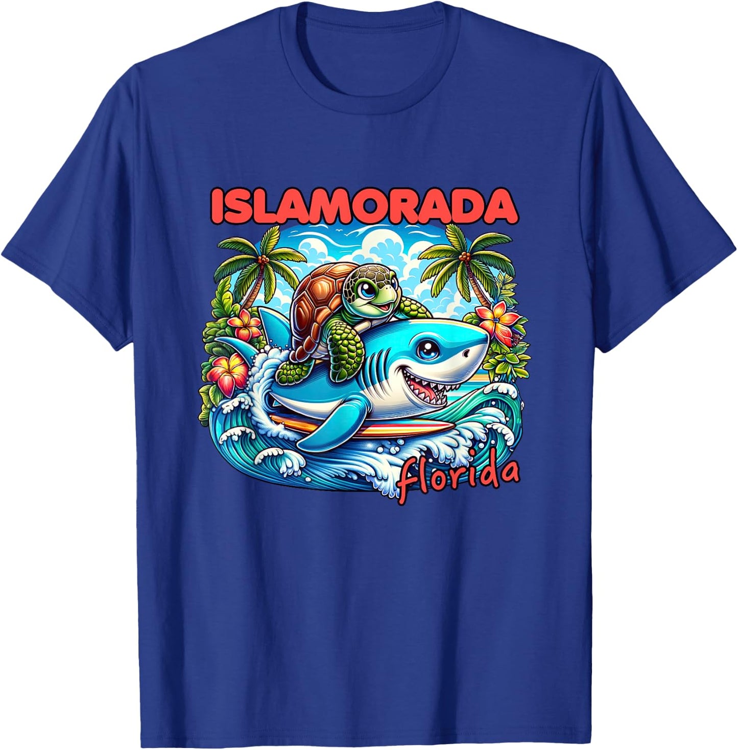 Islamorada Florida Beach Turtle and Shark T-Shirt - T-Shirt | Royal