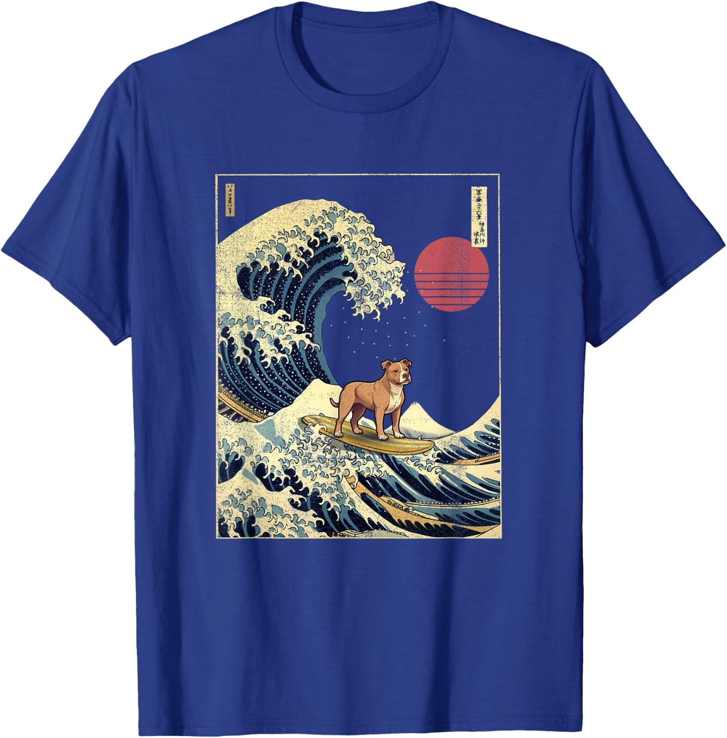 Staffordshire Bull Terrier Japanese Kanagawa Wave Funny Surf T-Shirt - T-Shirt | Royal