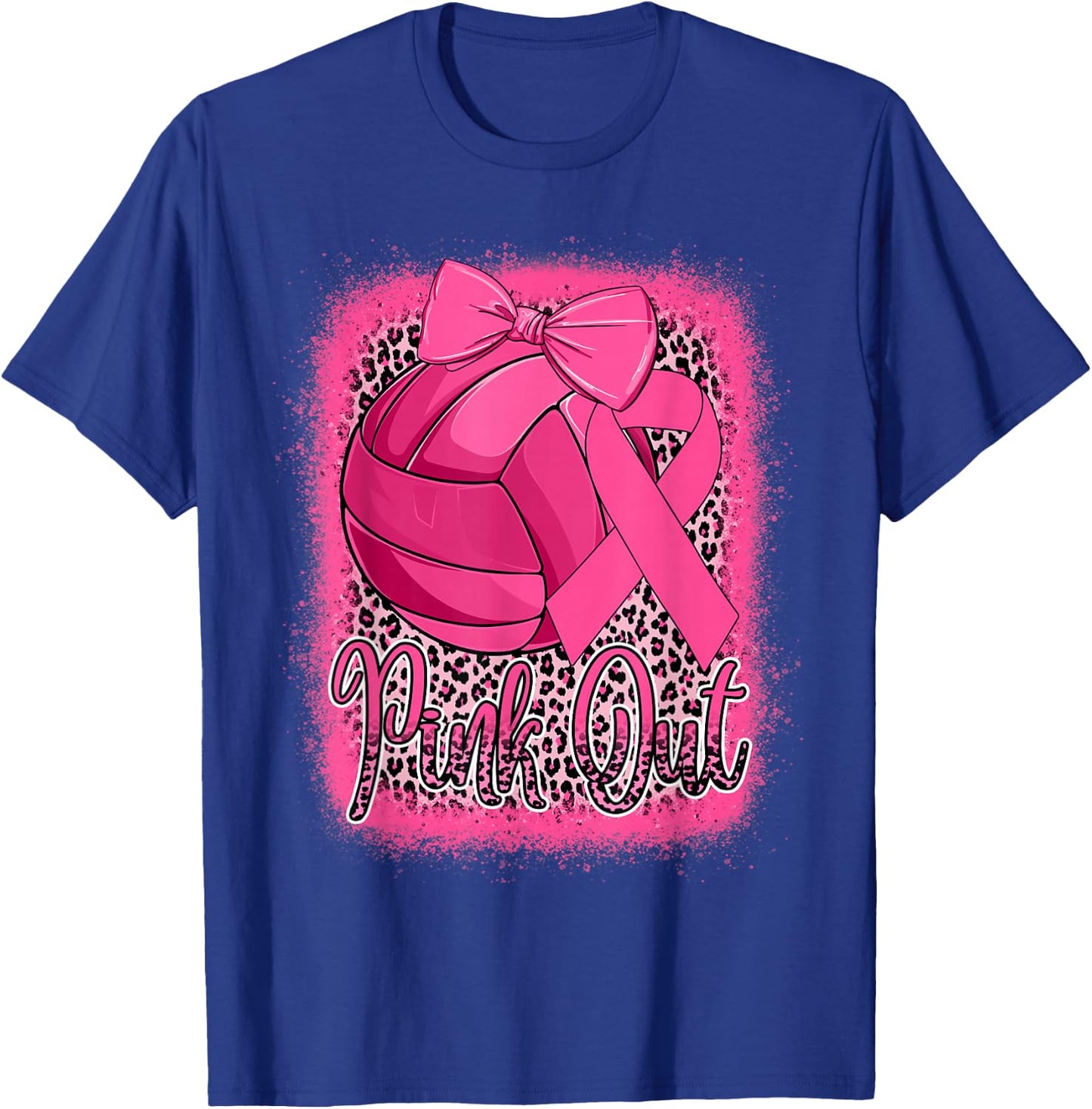 Pink Out Breast Cancer Awareness Volleyball Leopard Bleached T-Shirt - T-Shirt | Royal