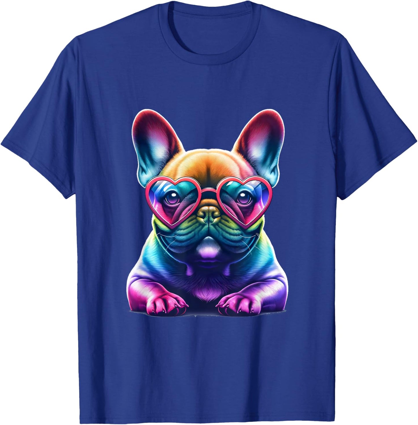 Rainbow Frenchie Wearing Heart Glasses Puppy Love Dog Funny T-Shirt - T-Shirt | Royal