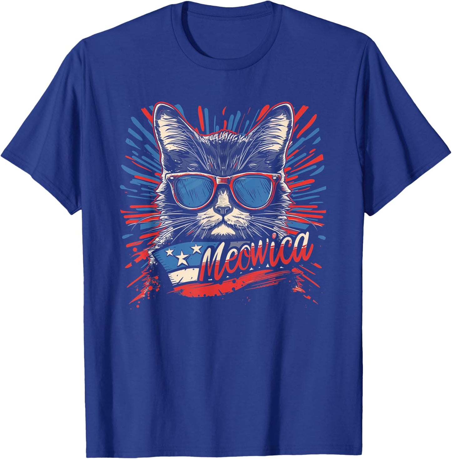 Meowica 4th of July Cat American Flag America USA Funny Kids Men T-Shirt - T-Shirt | Royal
