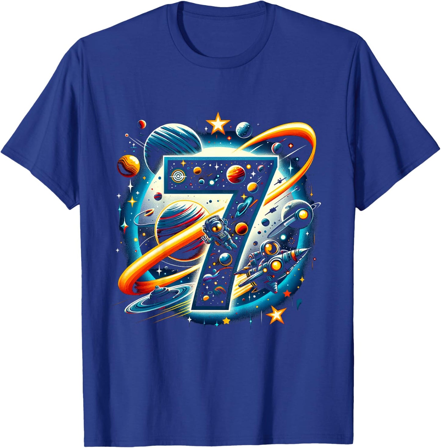 Kids Astronaut 7th Birthday Space Boys 7 Years Spaceship T-Shirt - T-Shirt | Royal
