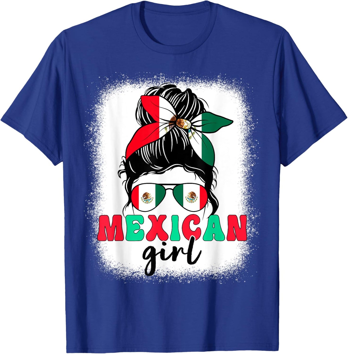 Mexican Girl Messy Bun Mexico Flag Patriotic Women Kids T-Shirt - T-Shirt | Royal