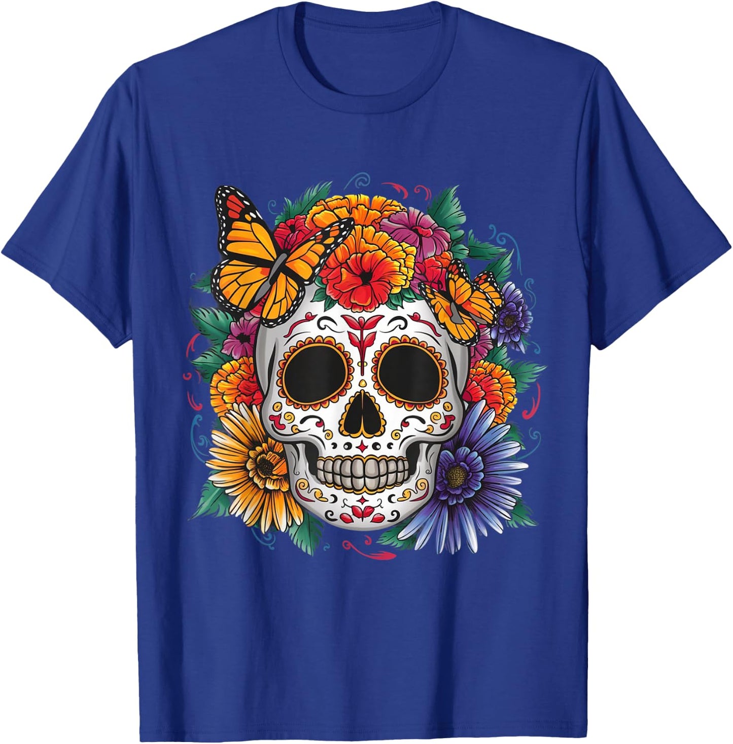 Sugar Skull Butterfly Day of Dead Halloween Dia De Muertos T-Shirt - T-Shirt | Royal