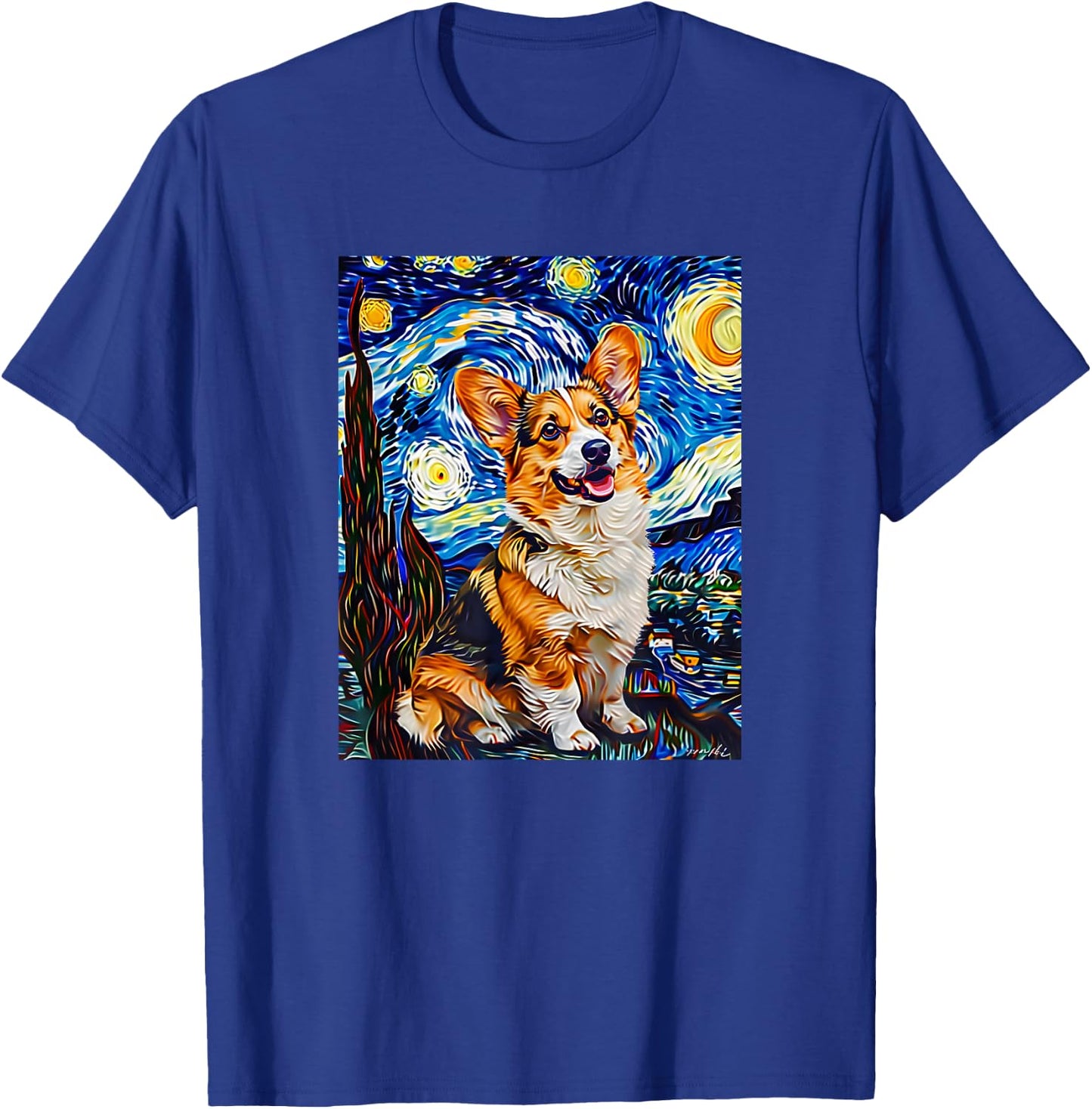 Cute Van Gogh Corgi Starry Night Funny Women Men T-Shirt - T-Shirt | Royal