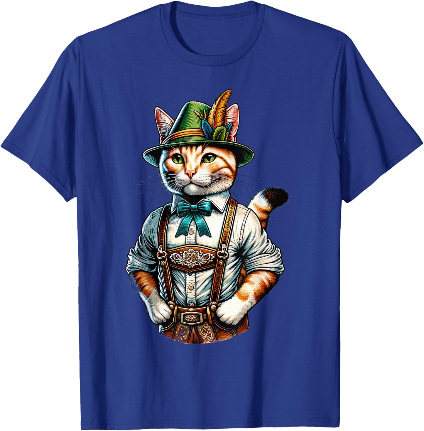 Oktoberfest Cat Funny German Bavarian Lederhosen Cat Lover T-Shirt - T-Shirt | Royal