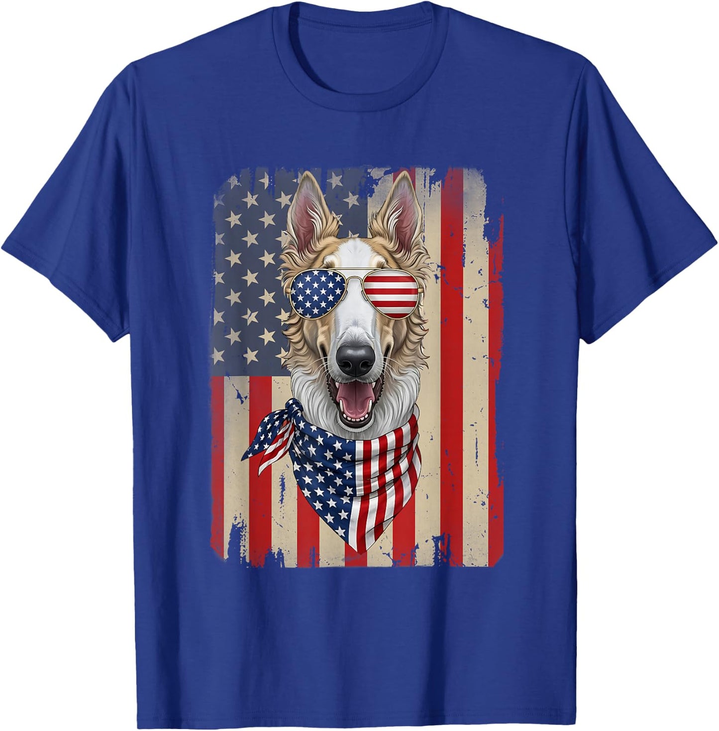 4th of July Borzoi Dog American Flag USA Patriotic T-Shirt - T-Shirt | Royal