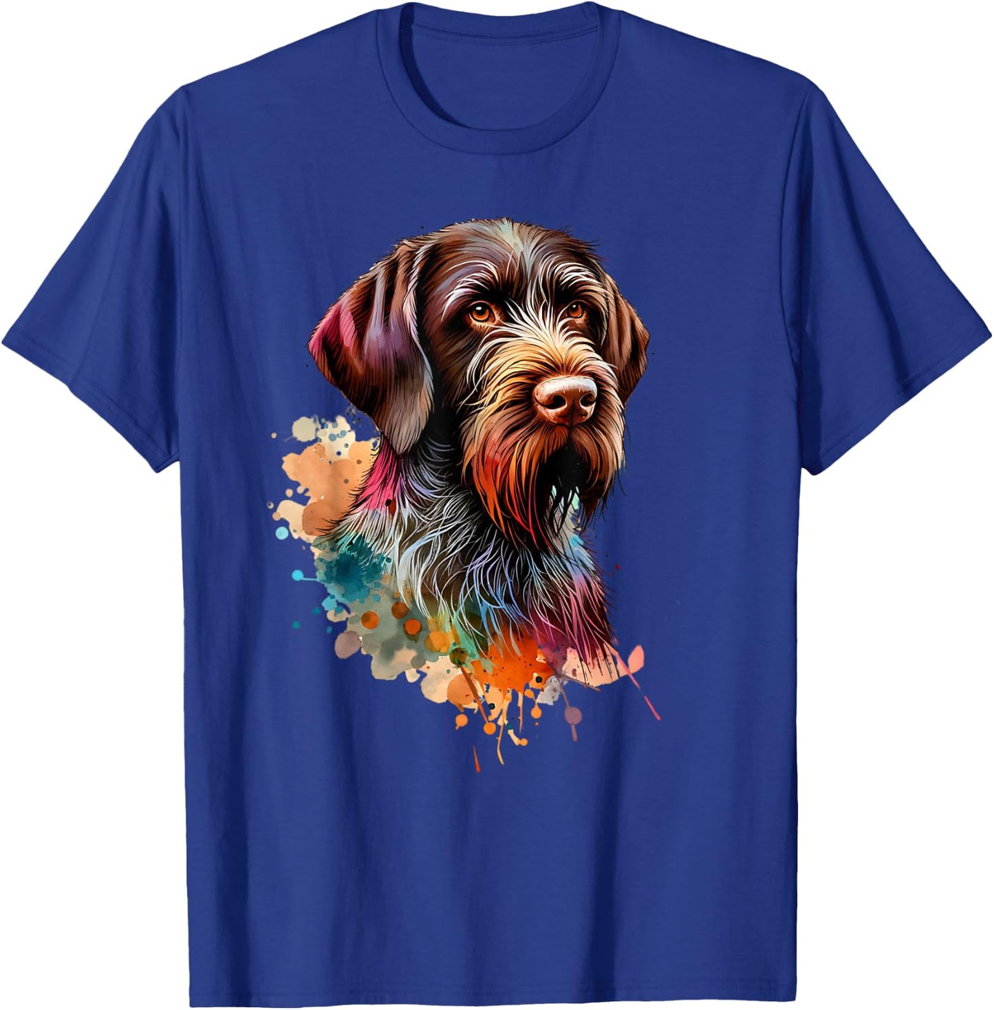 German Wirehaired Pointer Dog Watercolor Artwork T-Shirt - T-Shirt | Royal