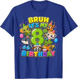 Bruh It’s My 8th Birthday Cute Baby Brainrot Kids Birthday T-Shirt - T-Shirt | Royal