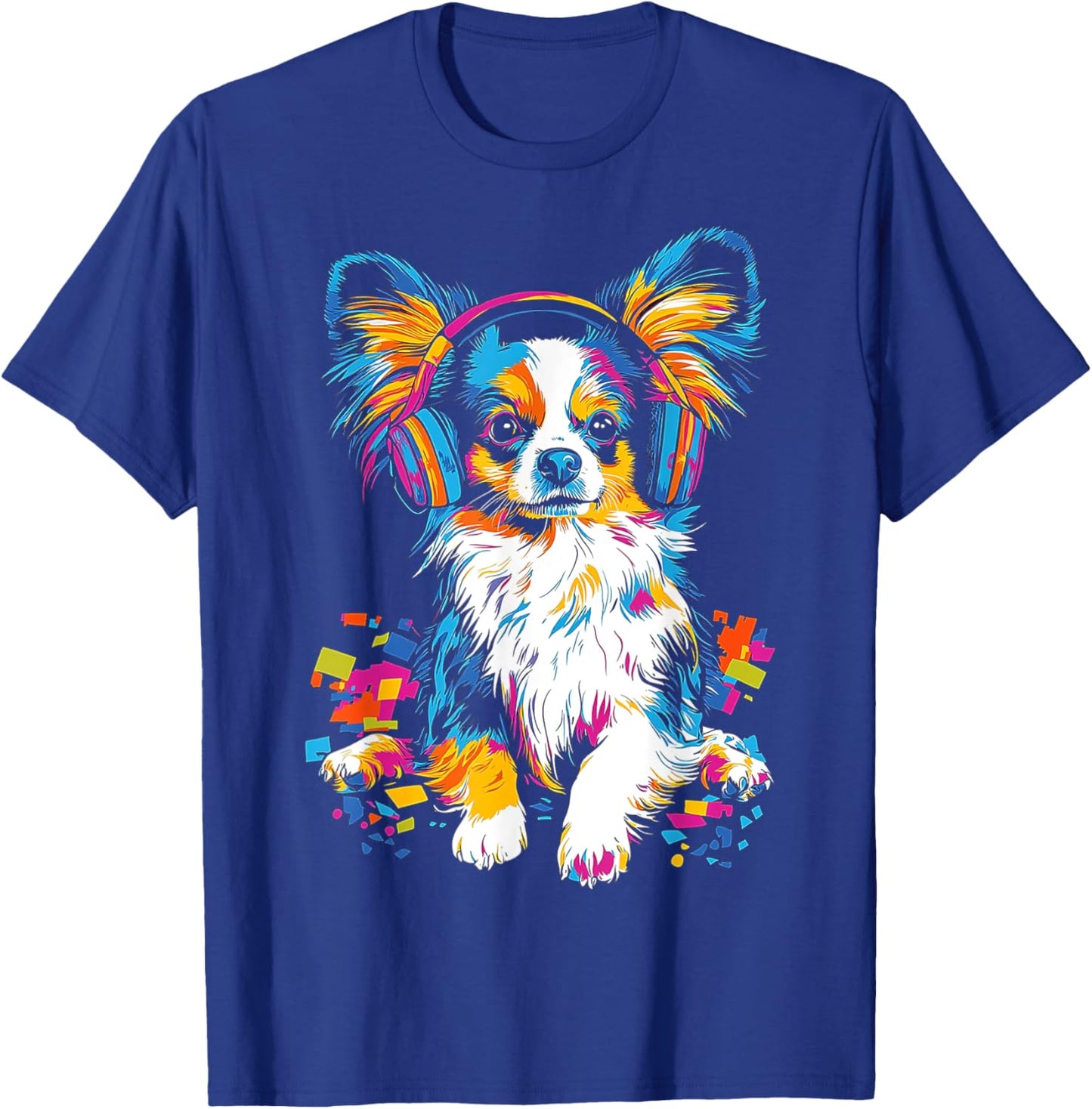 Papillon Dog Motif Pet Artwork Music Headphone Papillon T-Shirt - T-Shirt | Royal