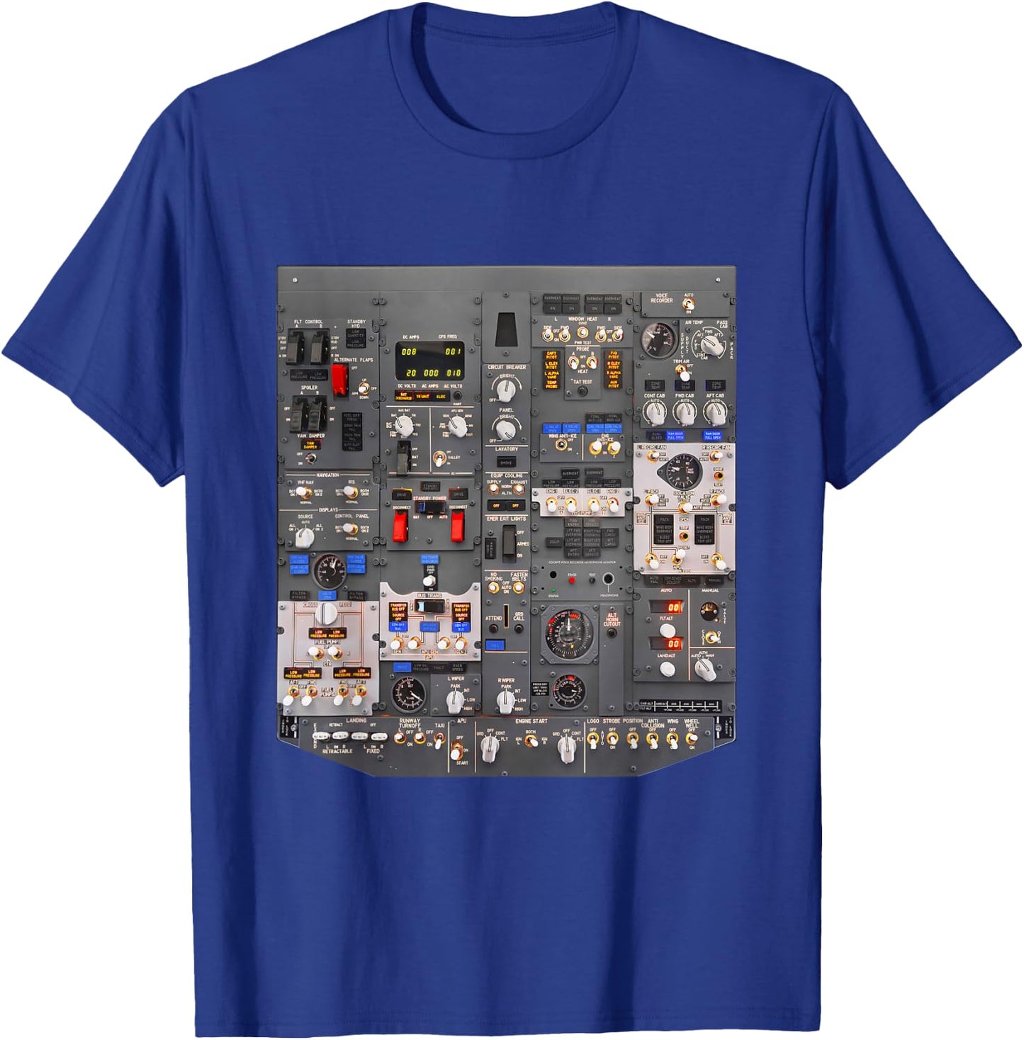 737 Overhead Panel Cockpit Airliner Aviation Aircraft T-Shirt - T-Shirt | Royal