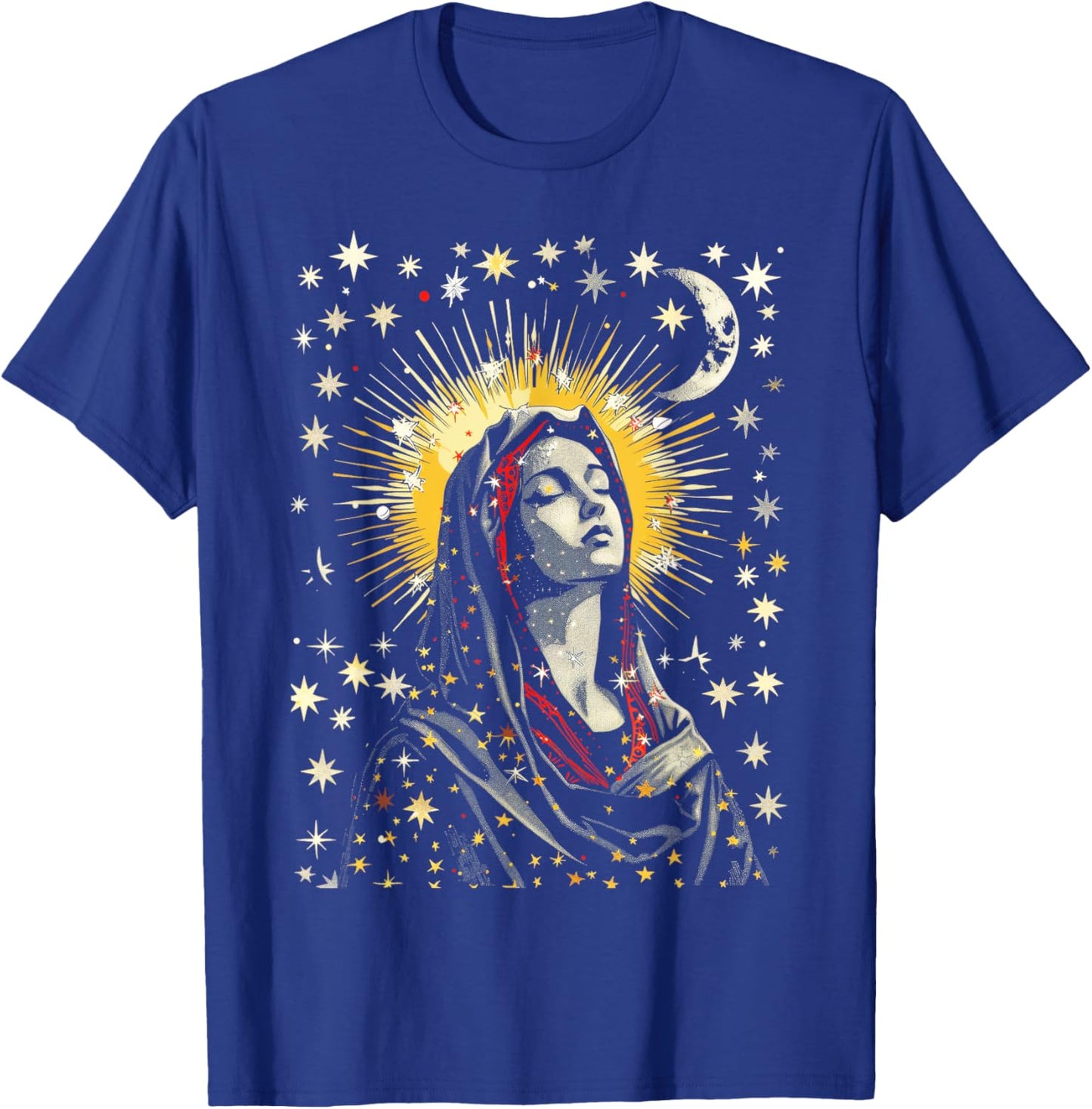 Virgin Mary Stars Moon Religious Saint Catholic T-Shirt - T-Shirt | Royal