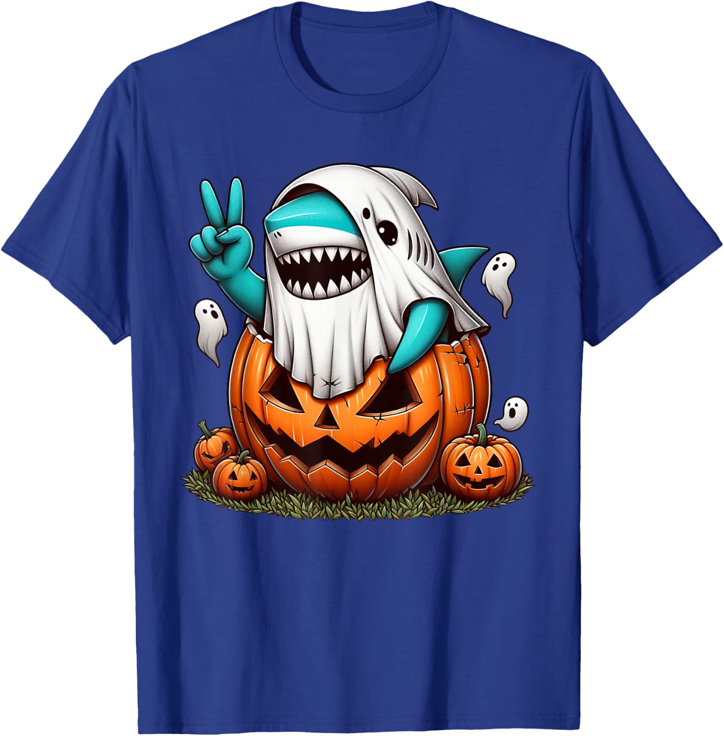 Funny Shark Boo Halloween Ghost Kids T-Shirt - T-Shirt | Royal