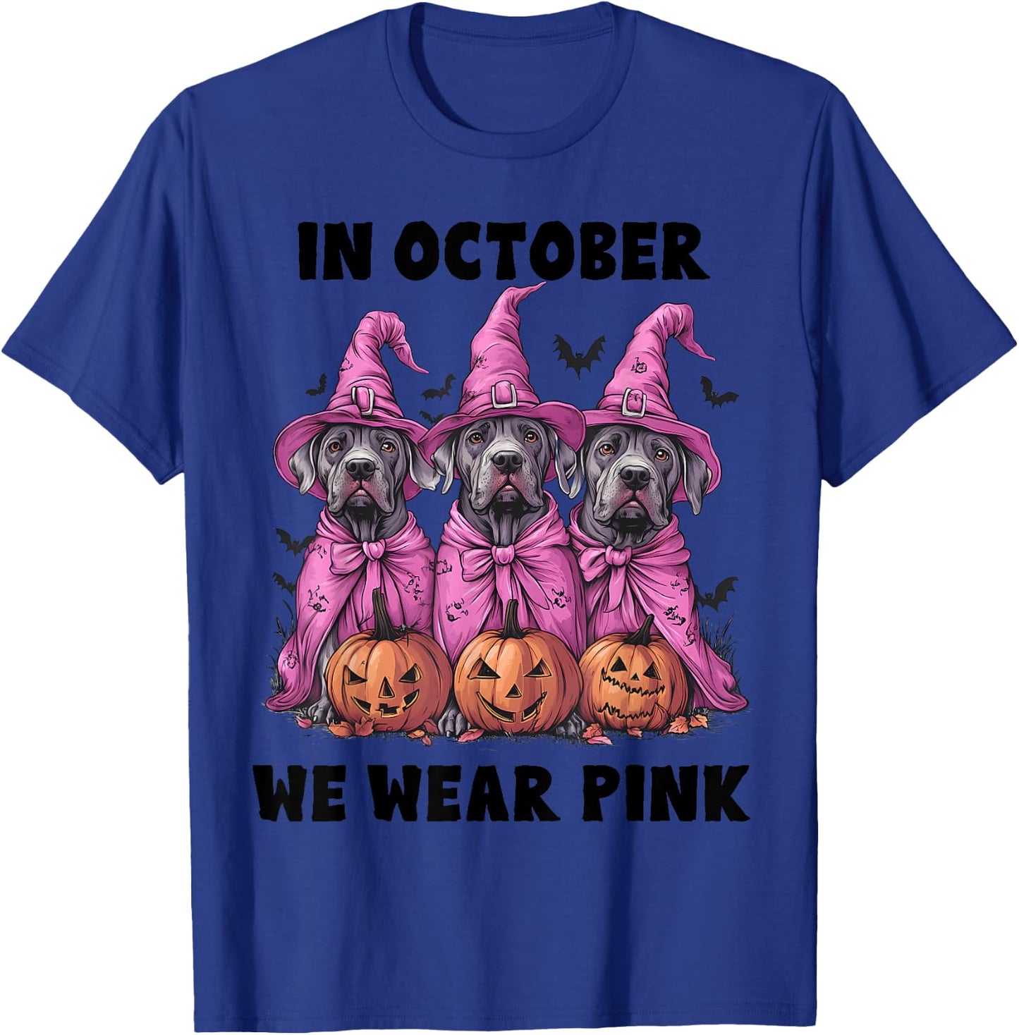In October We Wear Pink Great Dane Halloween Breast Cancer T-Shirt - T-Shirt | Royal