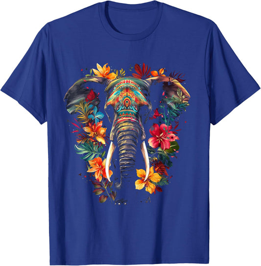 Elephant Flower Animal Graphic Artwork Elephant T-Shirt - T-Shirt | Royal
