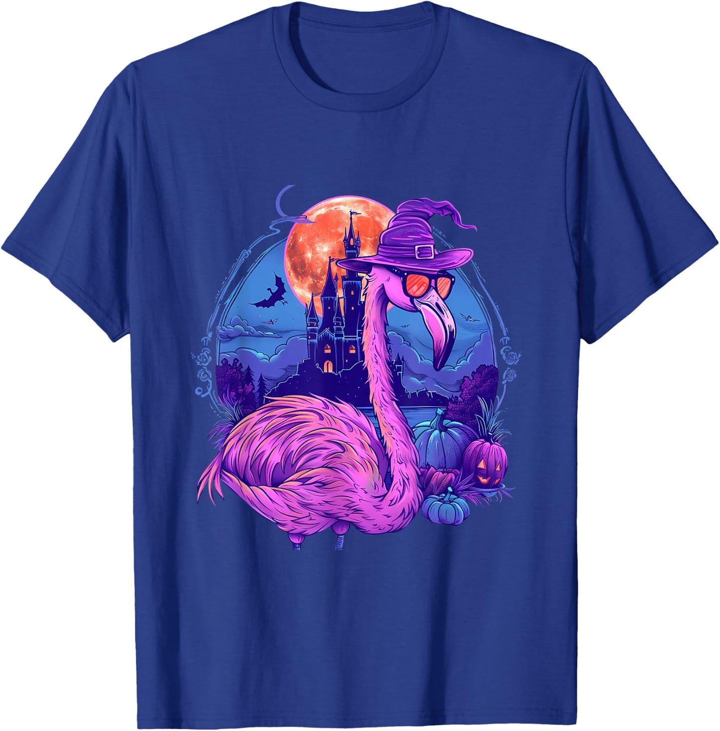 Halloween Flamingo Pumpkin Trick Or Treat Haunted Castle T-Shirt - T-Shirt | Royal