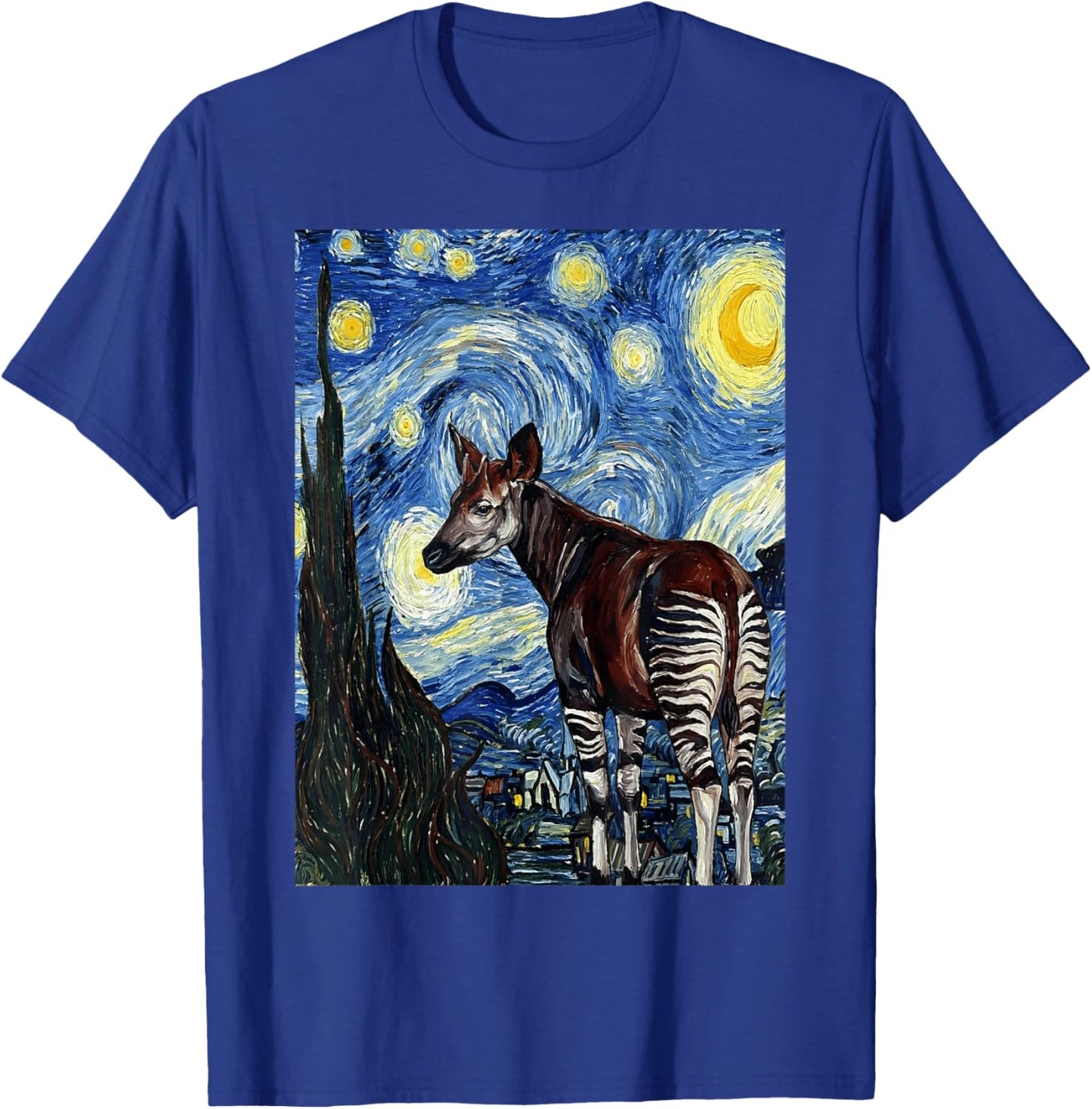 Okapi Starry Night Van Gogh Style Painting T-Shirt - T-Shirt | Royal