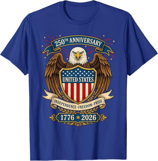 250th Anniversary USA Flag America 250 Years 4th of July T-Shirt - T-Shirt | Royal