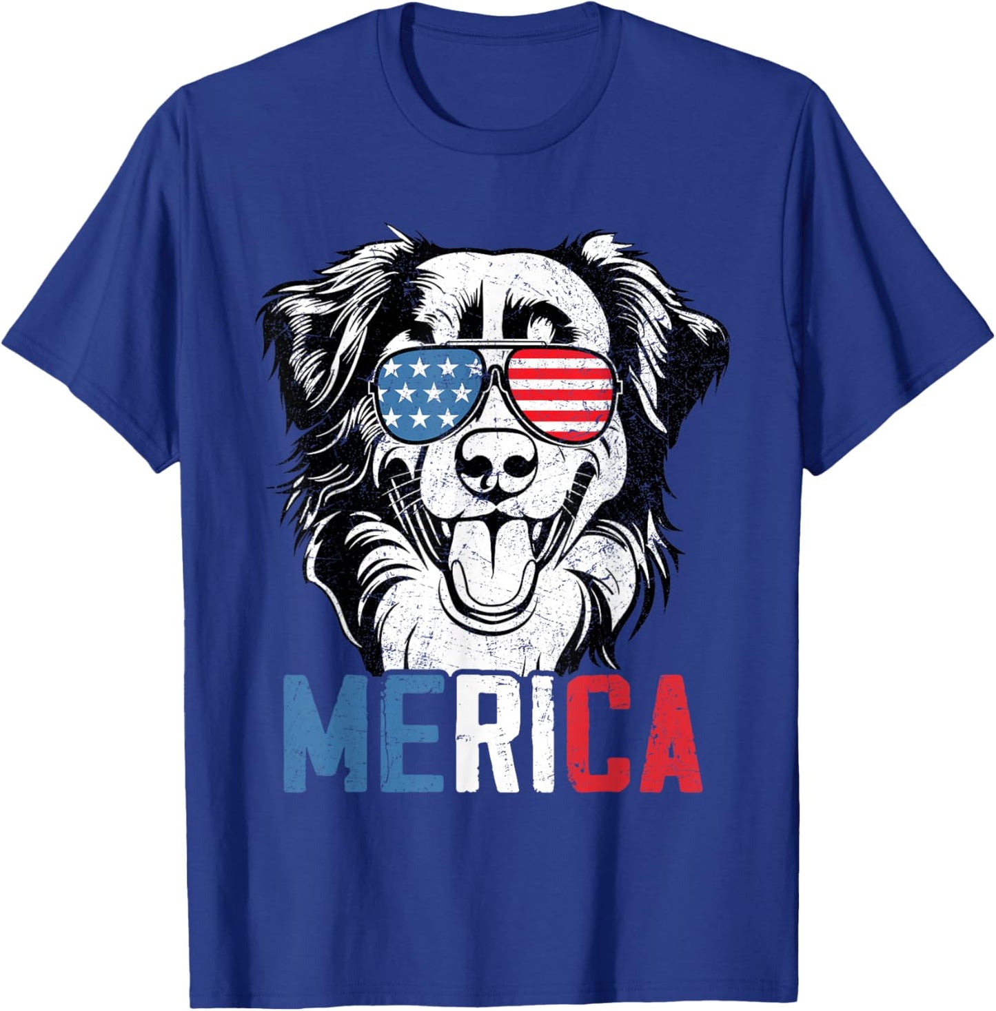 Patriotic Australian Shepherd Dog Merica 4th Of July Funny T-Shirt - T-Shirt | Royal