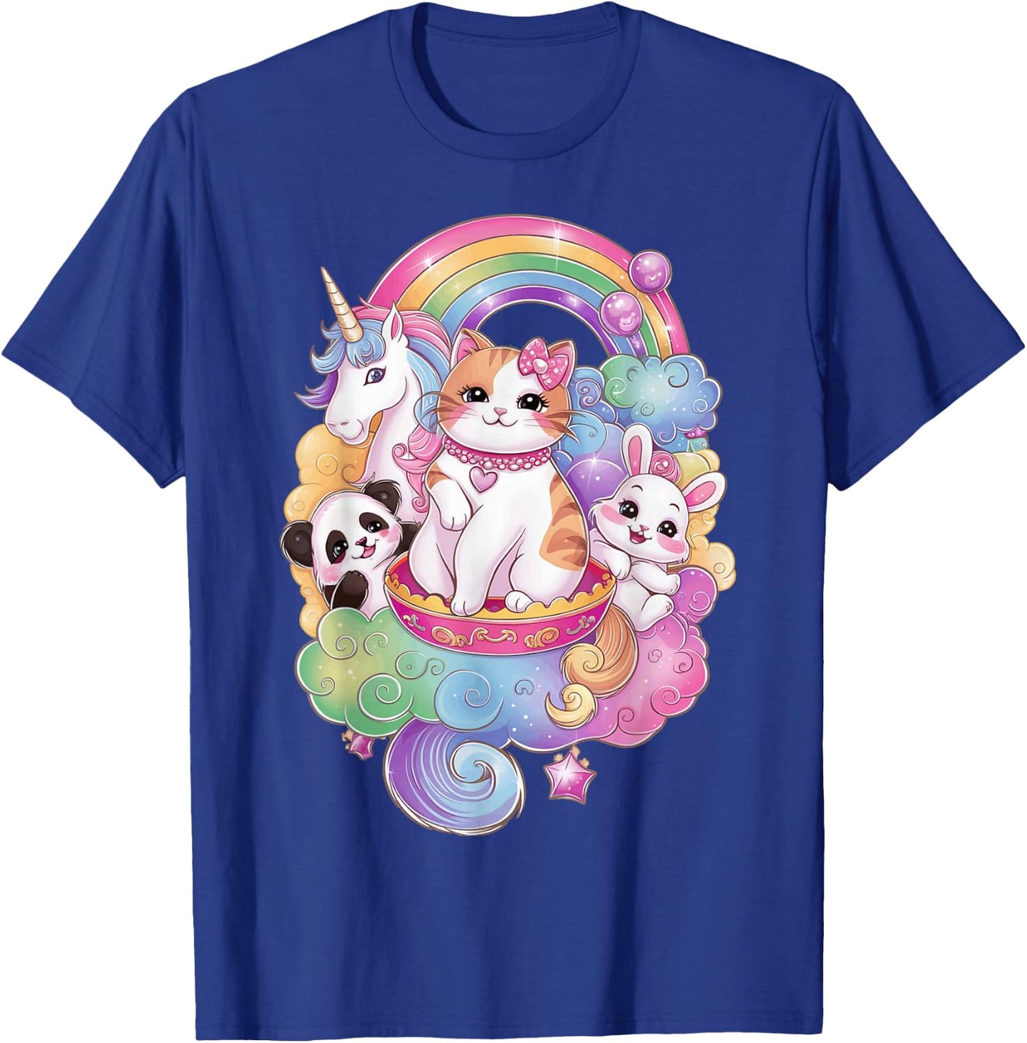 Cute Kawaii Cat Unicorn Panda Bunny Rainbow Anime Teen Kids T-Shirt - T-Shirt | Royal