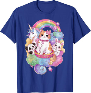Cute Kawaii Cat Unicorn Panda Bunny Rainbow Anime Teen Kids T-Shirt - T-Shirt | Royal