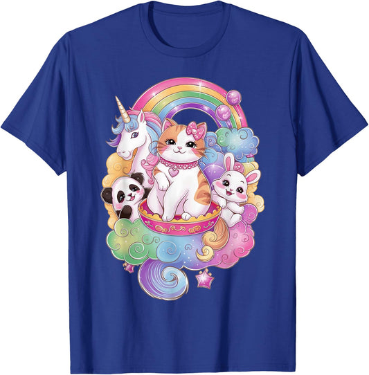 Cute Kawaii Cat Unicorn Panda Bunny Rainbow Anime Teen Kids T-Shirt - T-Shirt | Royal