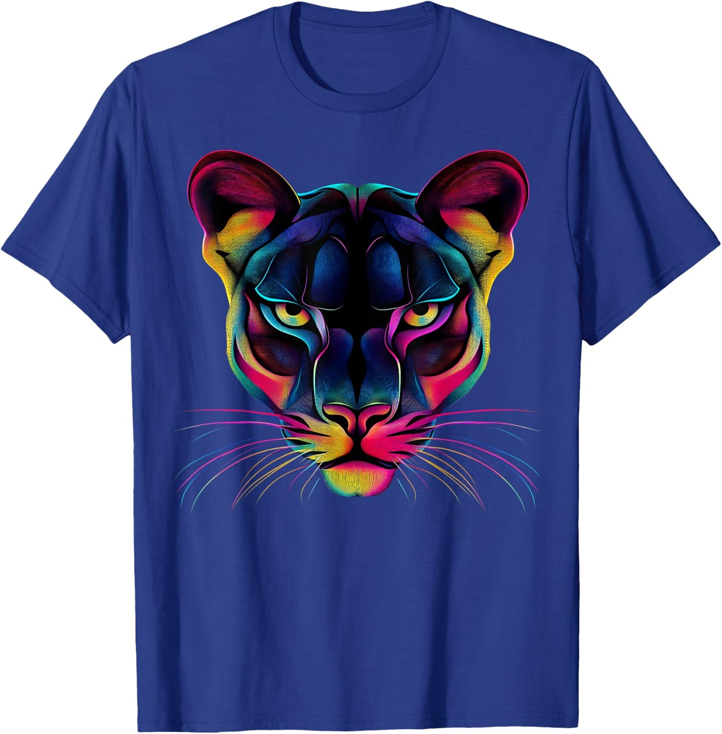 Colorful Mountain Lion Face Wild Animal Big Cats Lover Black T-Shirt - T-Shirt | Royal