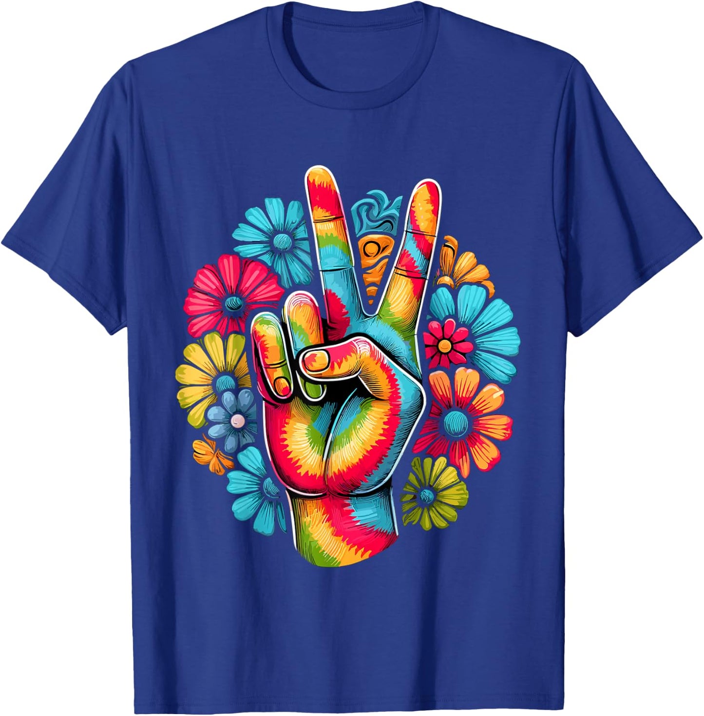 Love and Peace Tie Dye Flower Hippie T-Shirt - T-Shirt | Royal
