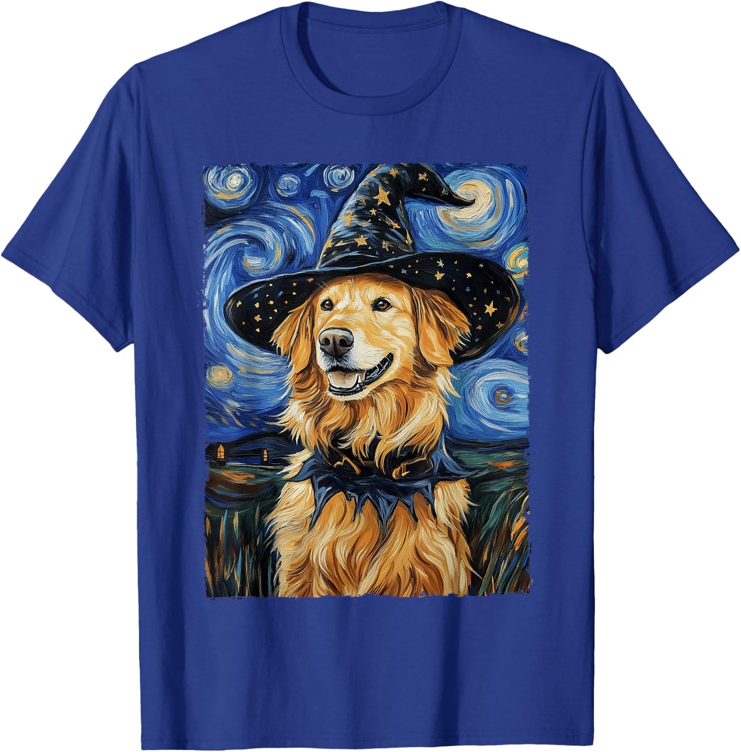 Golden Retriever Witch Costume Painting Starry Night Dog Women Kids T-Shirt - T-Shirt | Royal